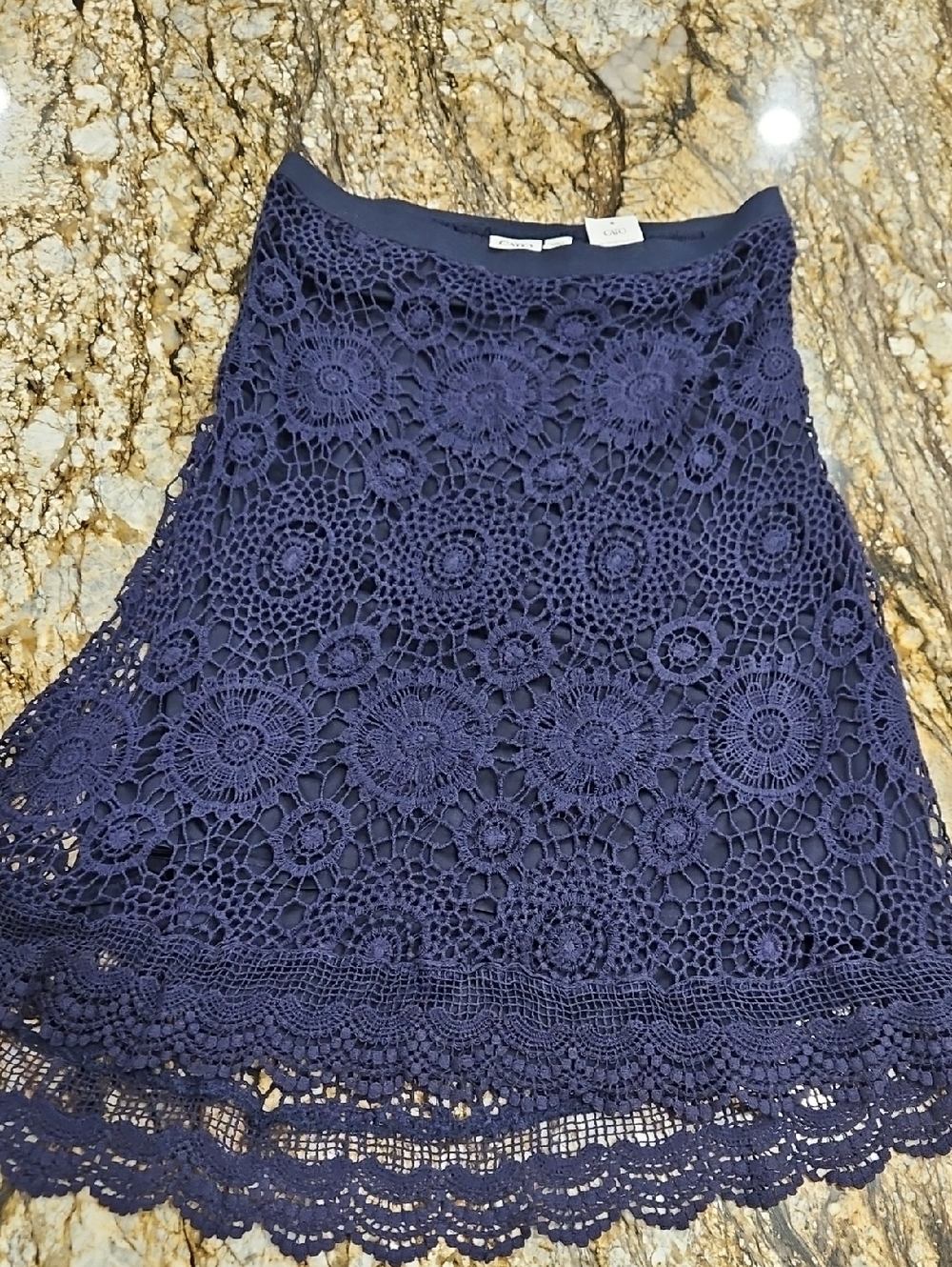 Cato Navy Crochet Lace Midi Skirt. Size M. NWT'S